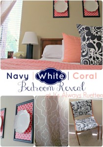 Budget Friendly Navy, White, & Coral Bedroom Reveal from It's Always Ruetten