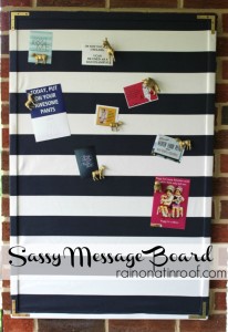 Sassy Fabric Covered Message Board {rainonatinroof.com} #messageboard #trashtotreasure