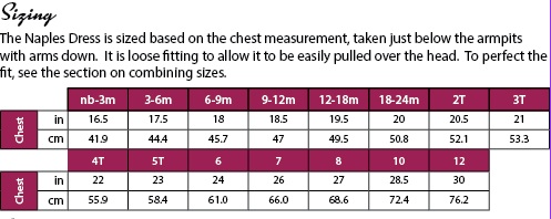 Naples Dress Size Chart