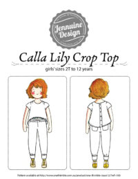 Coloring page for Jennuine Design Calla Lily Crop Top - pattern for girls' sizes 2T to 12 years