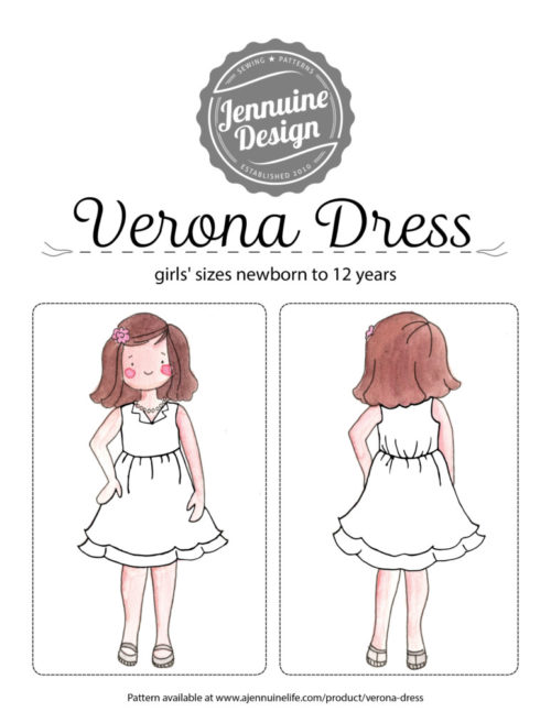 Verona Dress Coloring Page by Jennuine Design. Pattern is for girls' sizes newborn to 12 years