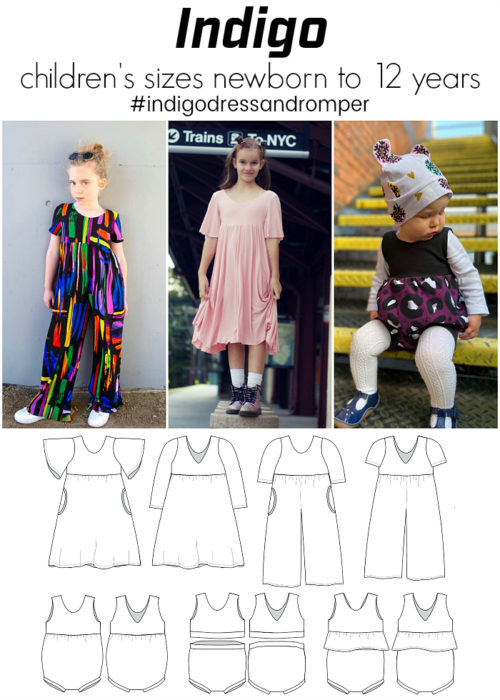 Jennuine Design Indigo Dress and Romper pattern Children's sizes newborn to 12 years