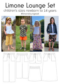 Jennuine Design Limone Lounge Set unisex children's pattern for sizes newborn to 14 years. Shorts, Bermudas, Crops, Pants, Knee Length Skirt, Maxi Skirt