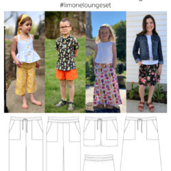 Jennuine Design Limone Lounge Set unisex children's pattern for sizes newborn to 14 years. Shorts, Bermudas, Crops, Pants, Knee Length Skirt, Maxi Skirt