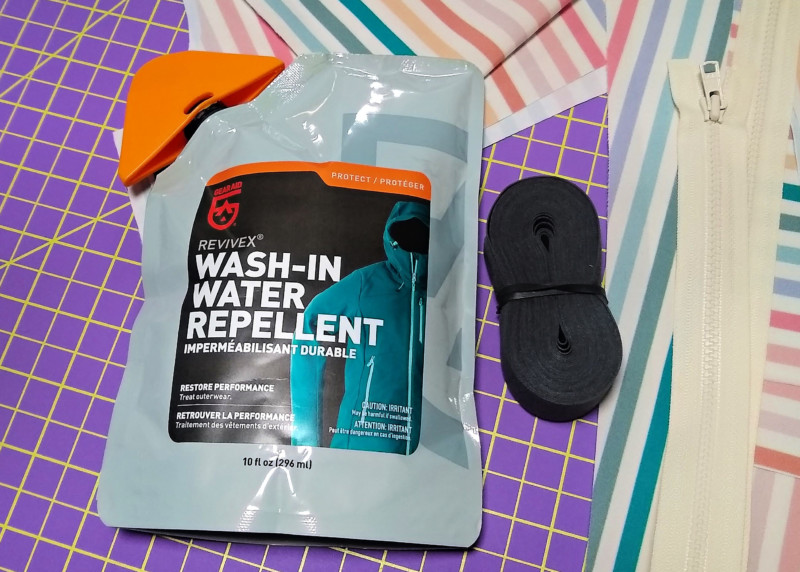 Waterproofing supplies including Wash-in Water Repellant and iron-on seam tape
